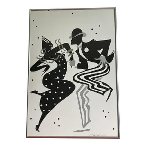 Retro 1980s Ty Wilson Rhythm Signed Harlem Art Deco Foil Serigraph Print Framed