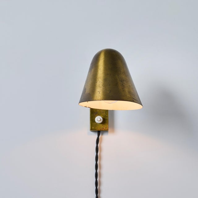 Metal 1960s Jacques Biny Patinated Brass Articulating Plug-In Wall Lamp, Unmarked For Sale - Image 7 of 12
