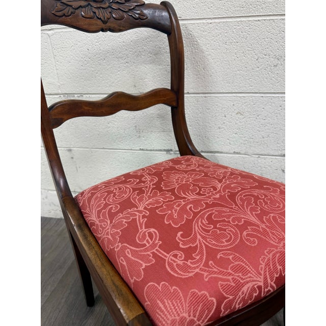 Traditional Vintage Regency Style Mahogany Rose Back Ladder Back Dining Accent Chairs - Pair For Sale - Image 3 of 9