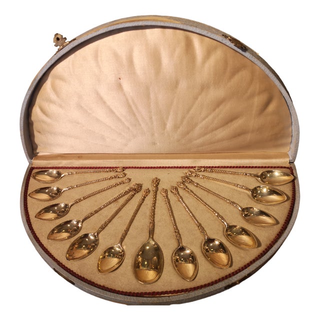 Gold Plated Silver Coffee Spoons, Set of 13 For Sale