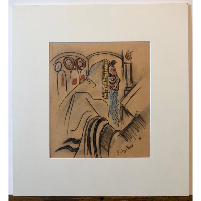Early 20th Century Hugó Scheiber, Rare Modernist Hungarian Rabbi Pastel Drawing Gouache Painting Judaica Art Deco, c.1930s For Sale - Image 5 of 5