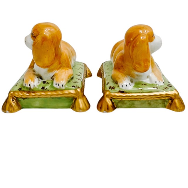 Reclining Cavalier King Charles Spaniel Dogs on Pillows - a Pair For Sale - Image 4 of 7