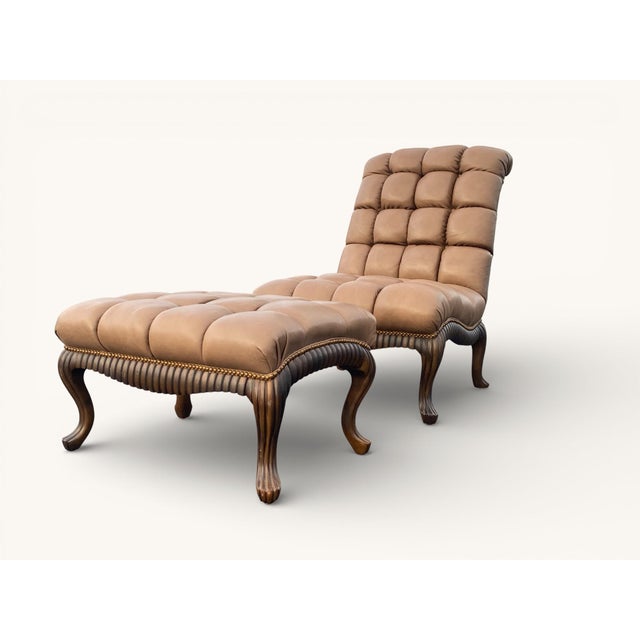 Late 20th Century Tufted Cognac Leather Lounge Chair and Ottoman by Century - Hickory, North Carolina For Sale - Image 11 of 14