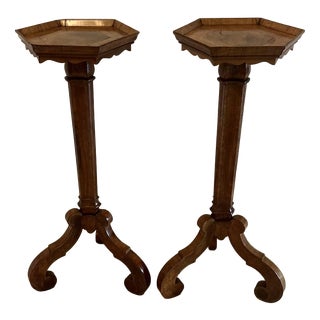 Antique Dutch Walnut and Kingwood Pedestal Torcheres, 1800, Set of 2 For Sale
