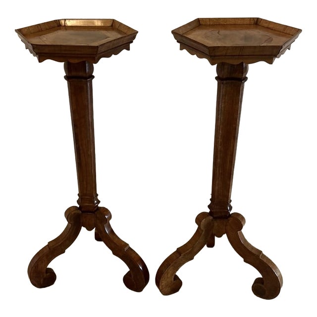 Antique Dutch Walnut and Kingwood Pedestal Torcheres, 1800, Set of 2 For Sale