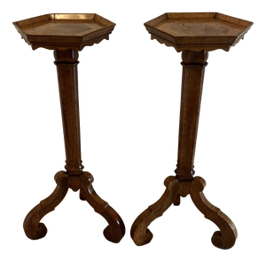 Antique Dutch Walnut and Kingwood Pedestal Torcheres, 1800, Set of 2