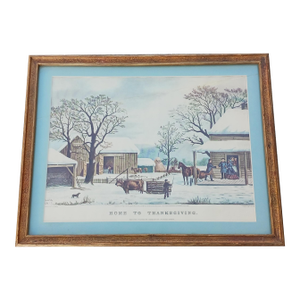 Currier and Ives 1867 Home to Thanksgiving Lithograph Painted by Gh Durrie, Framed