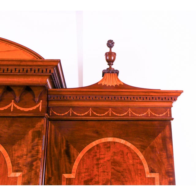 Antique Victorian Sheraton Revival Inlaid Breakfront Wardrobe, 19th Century For Sale - Image 4 of 18