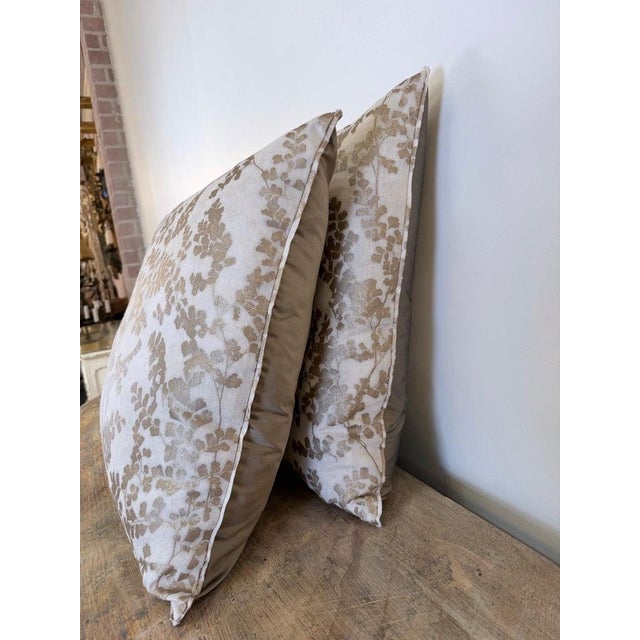 Pair of Custom White Pillows W/ Fern Botanical Design For Sale - Image 11 of 11