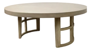 Vintage Round Low Coffee Table With Cerused Finish and Arch Base