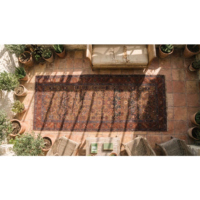 Textile 1890s Brown Tribal Herati n.w. Persian Bakshaiesh Runner Rug 3'6" X 14'2" Handknotted Wool Carpet For Sale - Image 7 of 9