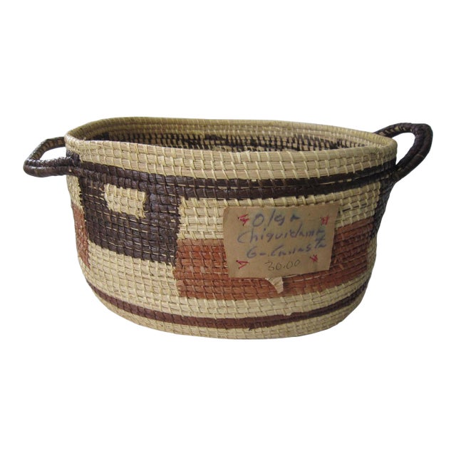 1970s Wounaan Indian Hand-Woven Classic Greek Key Panama Basket For Sale