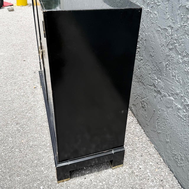 Mid 20th Century Vintage Chine Black Hand Painted Sideboard With Brass Accents For Sale - Image 5 of 8