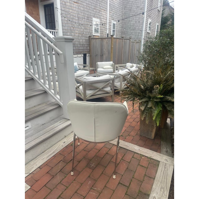 Set of 12 Sunpan Modern White Upholstered Dining Chairs With Chrome Legs (2017) For Sale - Image 10 of 12