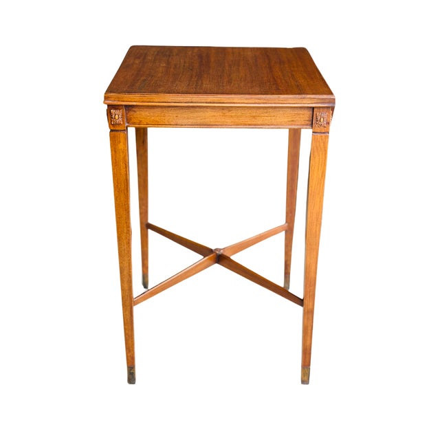 Vintage Neoclassical Mahogany Side Table | Louis XVI Revival Accent Table | Carved Rosettes & Fluted Legs | Circa...