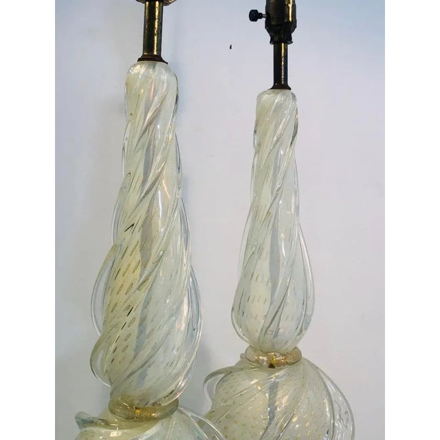Late 20th Century Murano Lamps With Gold Flaked Seguso Handblown Glass - a Pair For Sale - Image 5 of 11