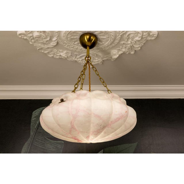 Art Deco White and Pink Marbled Glass and Brass Pendant Light, 1930s For Sale - Image 4 of 18