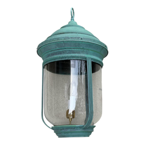 Vintage Solid Brass Bell Lantern With Verdigris Patina – Two-Lights Pendant