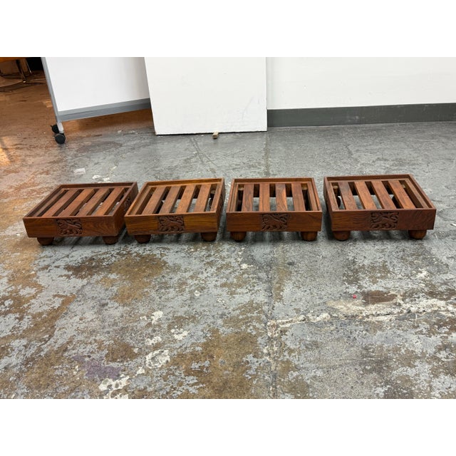 Vintage Carved Wood Slatted Platform Stands, Set of Four For Sale - Image 4 of 12