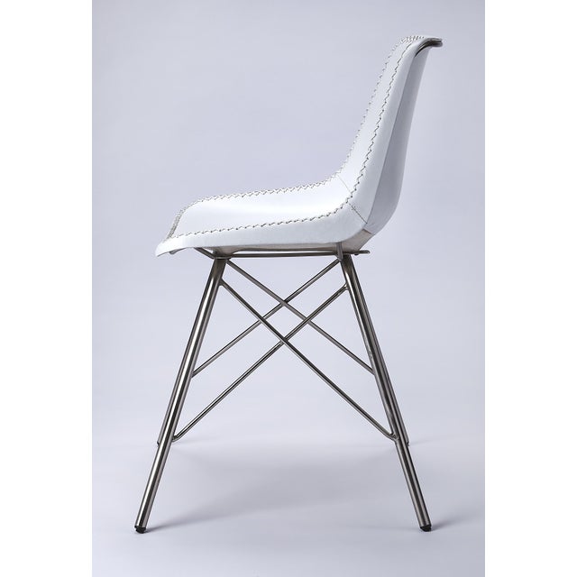 Contemporary Inland Leather Side Chair, White For Sale - Image 3 of 5