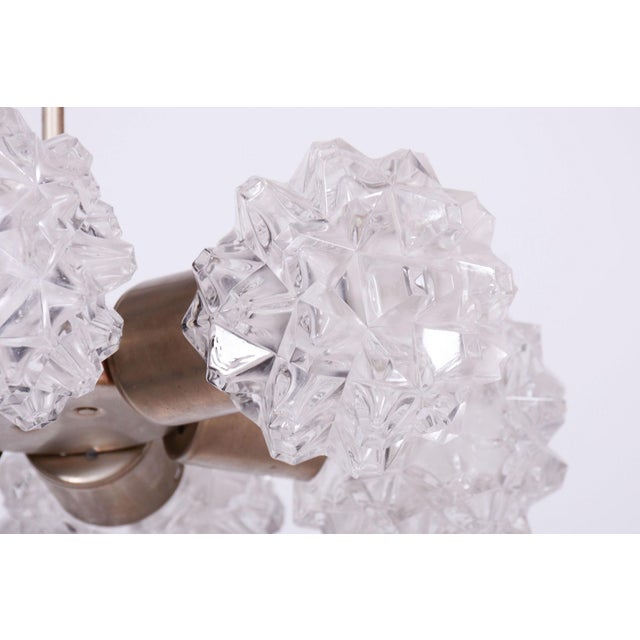 1960s Mid-Century Czech Chandelier in Brass and Glass attributed to Kamenický Šenov, 1960s For Sale - Image 5 of 11