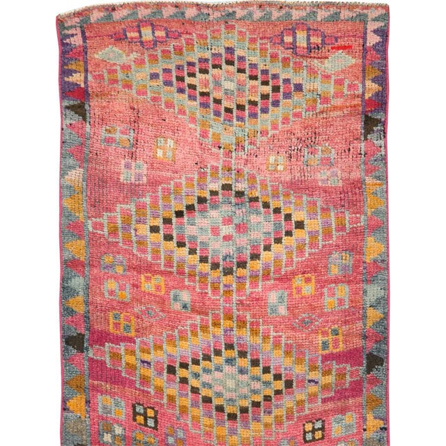 Modern Galerie Shabab Collection Mid-20th Century Turkish Colorful Oushak Runner With Tribal Design For Sale - Image 3 of 10