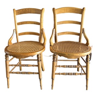 Antique Victorian Eastlake Style Ladderback Cane Occasional Chairs - Pair For Sale