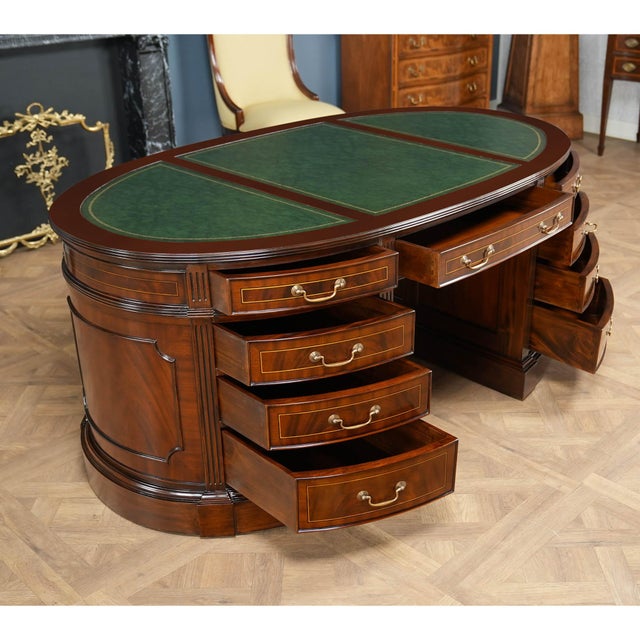 Nof072grn Green Leather Oval Partners Desk For Sale - Image 10 of 15