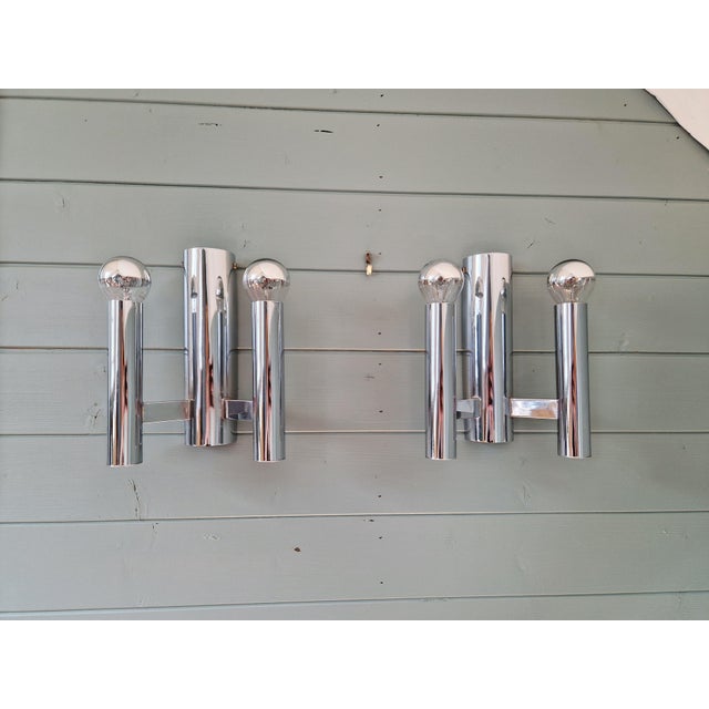 Double Tubular Wall Lights in Chromed Metal by Gaetano Sciolari for Boulanger, 1970s, Set of 2 For Sale - Image 15 of 15