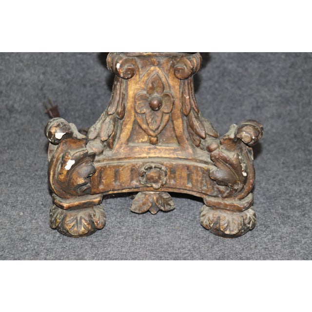 Gold Pair of Baroque Italian Style Converted Altar Candlesticks Floor Lamps C1870s For Sale - Image 8 of 10