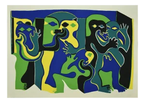 Green Figures - Original Screen Print by Fritz Baumgartner - 1970s