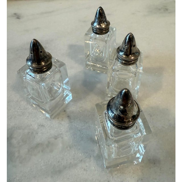 Metal Vintage Sterling Silver and Glass Salt & Pepper Shakers For Sale - Image 7 of 8