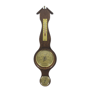 Vintage French Wall Barometer, Made of Wood, Brass and Glass, France