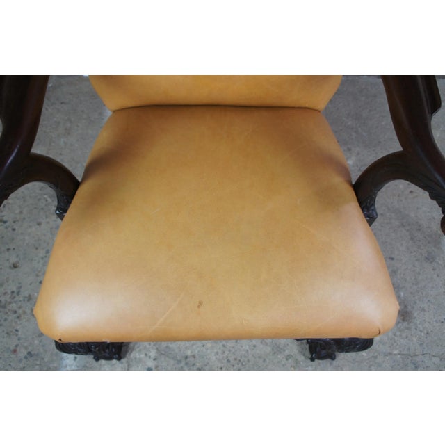 Antique 19th C English Chippendale Arm Chair Carved Mahogany Leather Ball Claw For Sale - Image 11 of 13