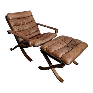 Vintage Mid Century Ingmar Relling Folding Flex Lounge Chair & Ottoman For Sale