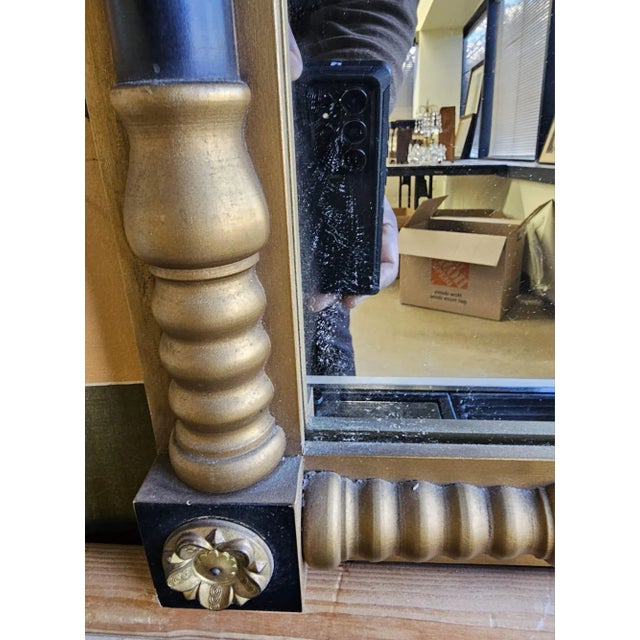 Wood 20th Century Lambert Hitchcock Eglomise, Gilt and Ebonized Frame Mirror For Sale - Image 7 of 9