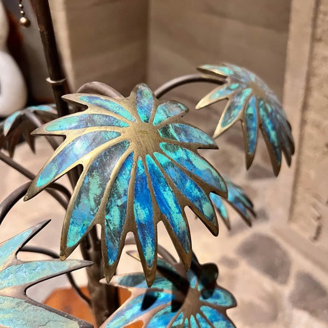 Bronze 1950s Pepe Mendoza Palm Tree Tall Table Lamp Bronze & Malachite Mexico For Sale - Image 8 of 11