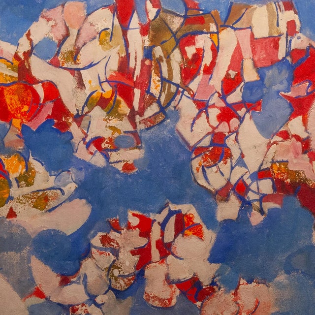 Abstract Composition in Blue and Red, 1950s, Oil on Canvas For Sale - Image 4 of 8