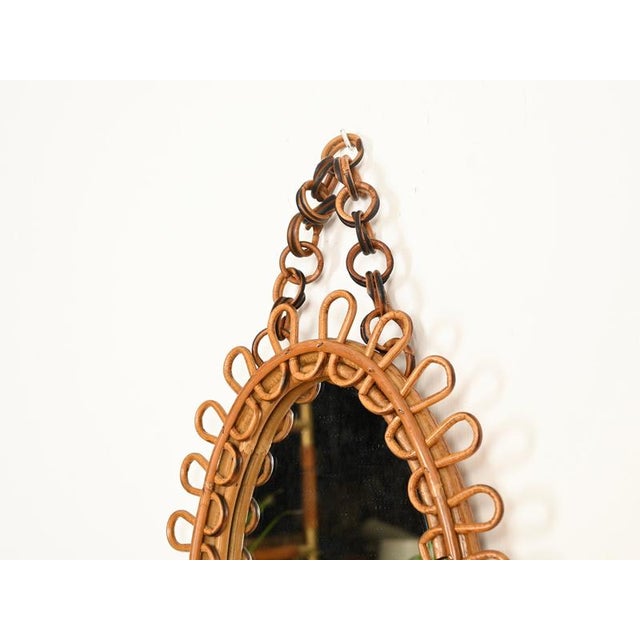 Small Oval Mirror with Chain in Rattan and Bamboo by Franco Albini, Italy, 1960s For Sale - Image 6 of 9