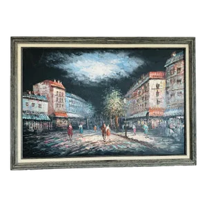 Vintage 1960s Large Paris Street Oil Painting by Bonheur
