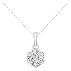 14KT White Gold 1/2 cttw Diamond Floral Cluster Pendant Necklace