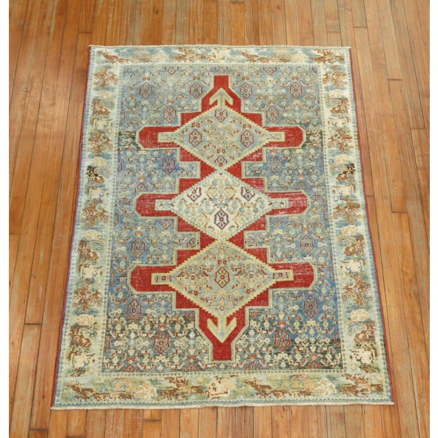 Fine Blue Red Antique Persian Senneh Rug - 3'5" x 5' For Sale - Image 14 of 18