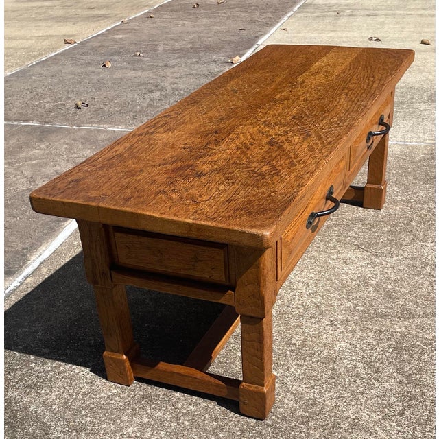 French Country Vintage Rustic Rough Sawn French Country Coffee Table For Sale - Image 3 of 12
