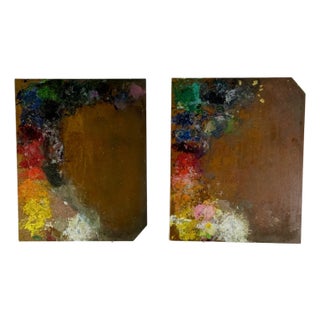Rare Twin Pair of Authentic Vintage Used Artist Paint Palettes, Large Size For Sale