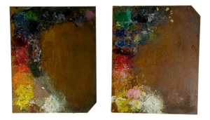 Rare Twin Pair of Authentic Vintage Used Artist Paint Palettes, Large Size