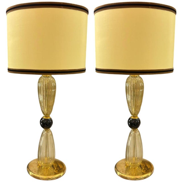 1970s Golden Murano Glass Lamps, 1970s, Set of 2 For Sale - Image 5 of 5