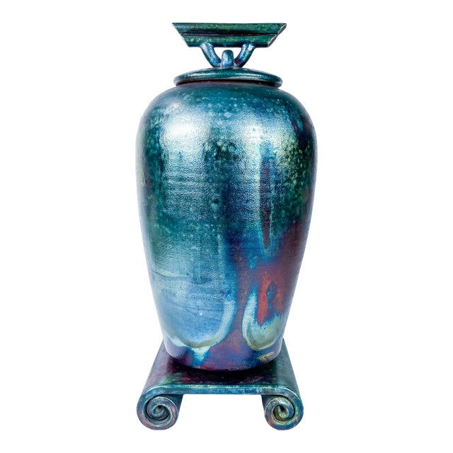 Mike Brennan Raku Pottery Statement Vessel For Sale