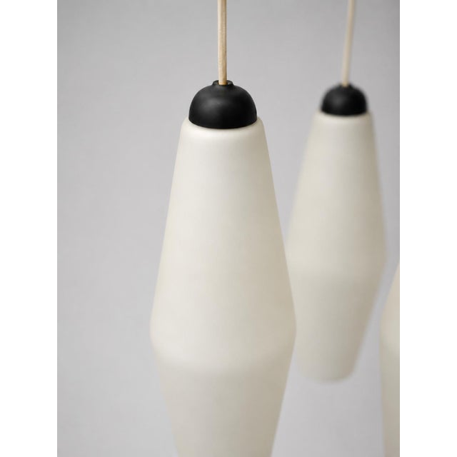 Contemporary Vintage Pendant Lamp in Matte White Glass with Black Shade, Set of 3 For Sale - Image 3 of 6
