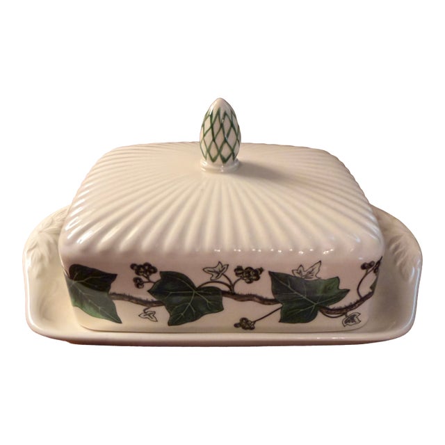 Vintage Wedgwood Edme Queen's Ware With Ivy Covered Butter Dish For Sale