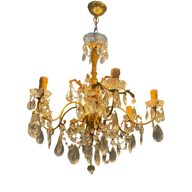 Italian Brass Crystal Chandelier, 1950s For Sale